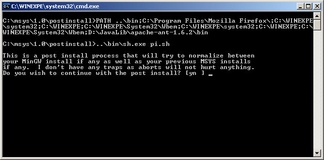 MSYS asking for post-install