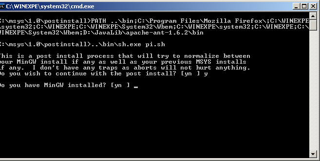 MSYS asking for MinGW