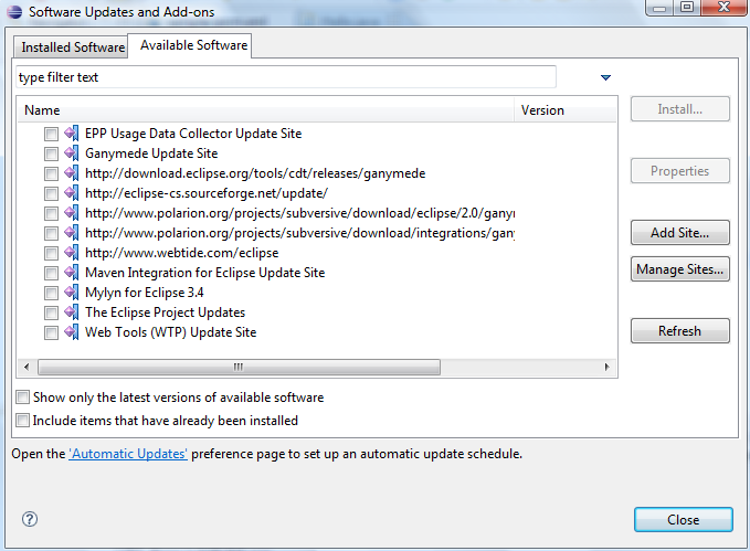 Main Software Update page